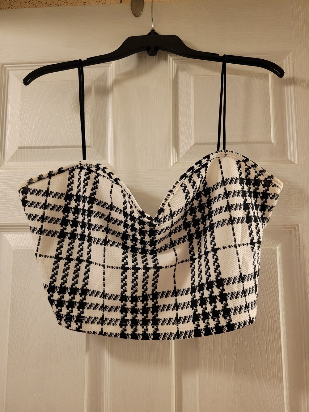 SHEIN Black and White Plaid Sweetheart Crop Tank Top 2xl